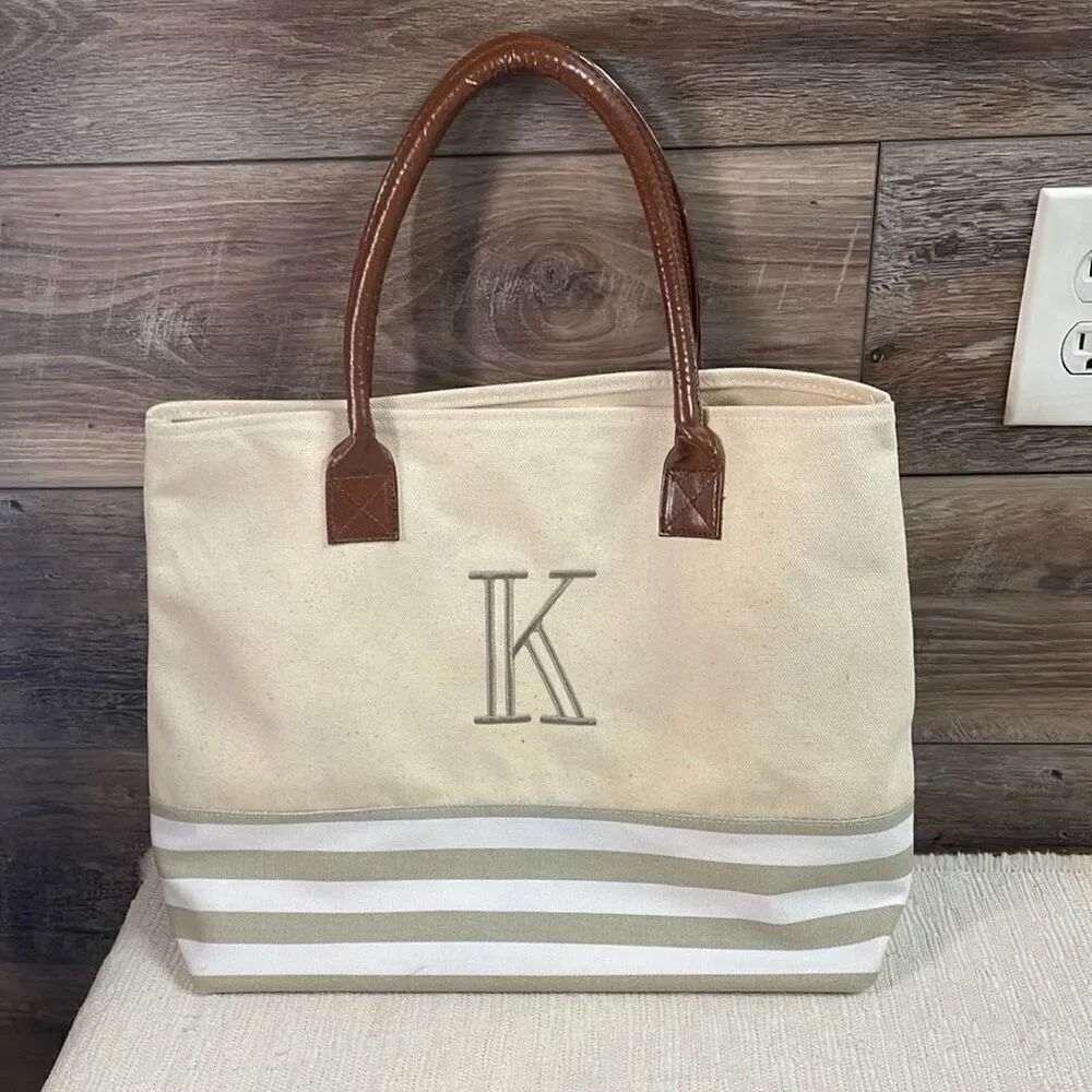 HOME EMBELLISH COLLECTION Monogrammed K Canvas Tote Beach Overnight Bag Large